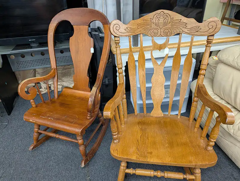 Two wooden rocking chairs